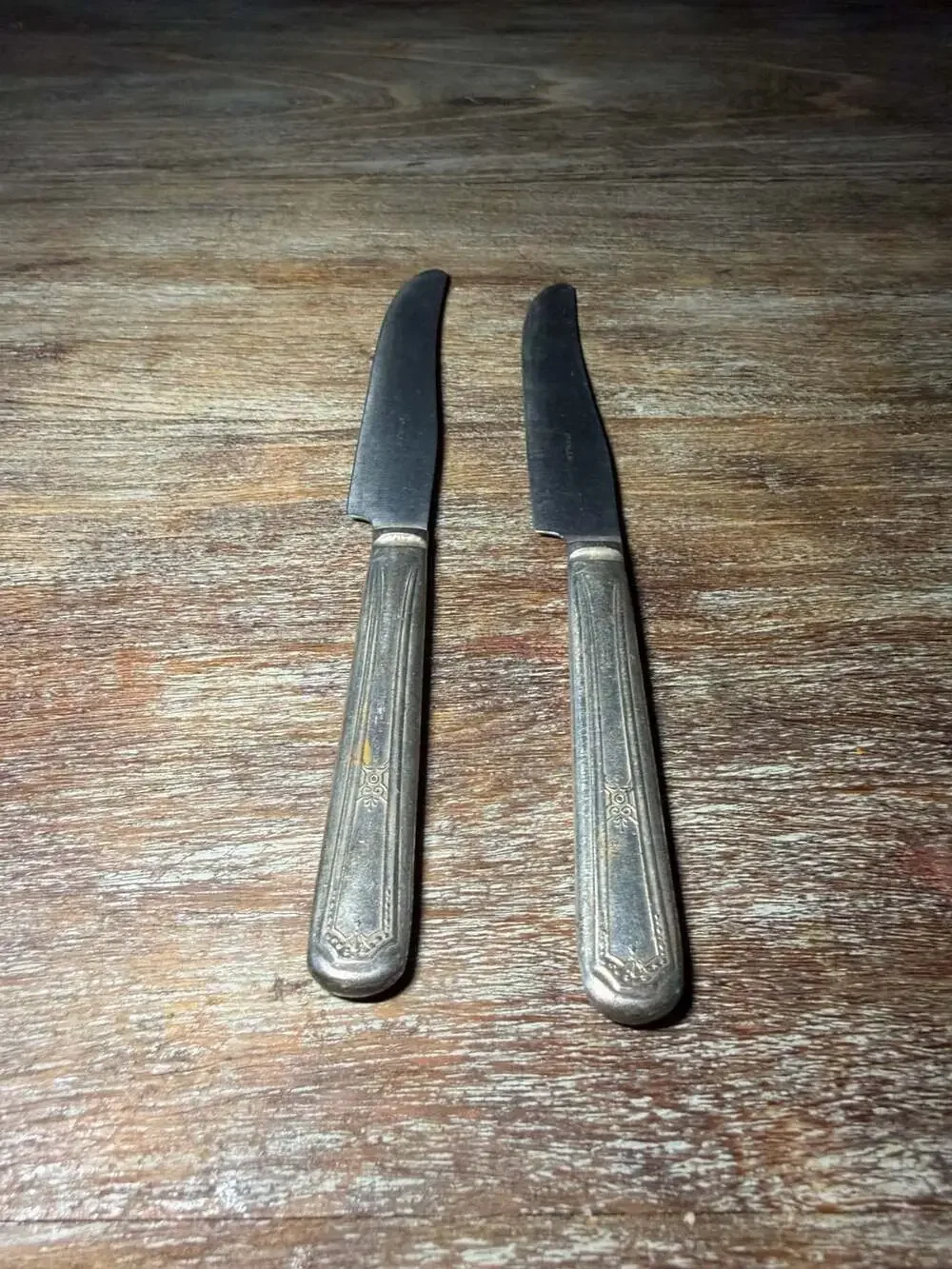 Vintage Silverplate Handle Dinner Knives with Stainless Steel Blades